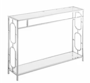 Convenience Concepts Omega 42 in. Clear Glass and Chrome Rectangle Glass Console Table with Shelf