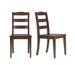StyleWell Walnut Brown Finish Dining Chair with Ladder Back, Set of 2