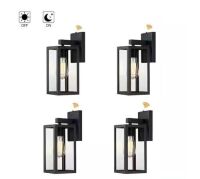 Hukoro&nbsp;Martin 13.5 in. 1-Light Matte Black Dusk to Dawn Outdoor Hardwired Wall Lantern Sconce, 4-Pack