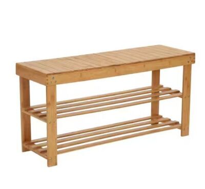 HOUSEHOLD ESSENTIALS Natural with 2 -Shelf Storage Bench Seat
