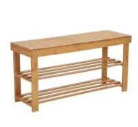 HOUSEHOLD ESSENTIALS&nbsp;Natural with 2 -Shelf Storage Bench Seat