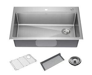 Delta Emery 33 in. Drop-In/Undermount Single Bowl 18 Gauge Stainless Steel Kitchen Workstation Sink with Accessories