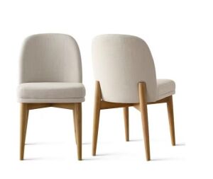 LAOTIES Beige Linen Upholstered Parson Chair, Set of 2