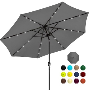 10ft Solar LED Lighted Patio Umbrella w/ Tilt Adjustment, Fade Resistant