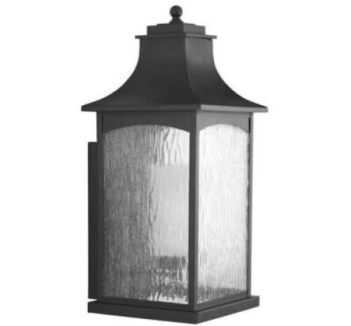 Progress Lighting&nbsp;Maison Collection 1-Light Textured Black Clear Water Seeded Glass Farmhouse Outdoor Extra-Large Wall Lantern Light