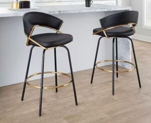 Lumisource Jie 25.75 Black Faux Leather Fixed-Height Metal Counter Stool, Set of 2