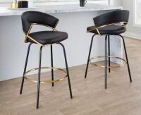 Lumisource&nbsp;Jie 25.75 Black Faux Leather&nbsp;Fixed-Height Metal Counter Stool, Set of 2