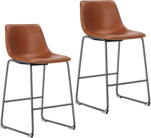 Brown Faux Leather 26 in. Counter Height Bar Stools, Set of 2