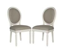 SAFAVIEH&nbsp;Holloway Light Gray/Cream 19 in. H French Brasserie Linen Oval Side Chair with Silver Nail Heads, Set of 2&nbsp;