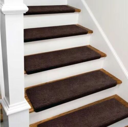 PURE ERA&nbsp;Ultra Plush Bullnose Indoor Tape Free Non-Slip Soft 9.5" x 30" x 1.2" Carpet Stair Tread Cover, Set of 14, Dark Brown