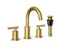 FORIOUS&nbsp;Two-Handle Bathroom Faucet 3-Hole Widespread Bathroom Sink Faucet with Metal Drain and Supply Hose Gold