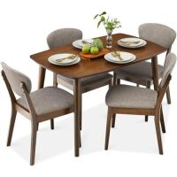 5-Piece Wooden Mid-Century Modern Dining Set w/ 4 Chairs, Padded Seat & Back