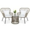 3-Piece Patio Wicker Conversation Bistro Set w/ 2 Chairs, Glass Top Table&nbsp;
