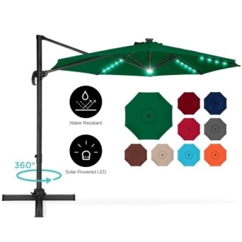 360-Degree LED Cantilever Offset Patio Umbrella w/ Tilt, 10ft&nbsp;
