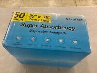 30&rdquo; x 36&rdquo; Super Absorbency Disposable Underpads, 50 ct
