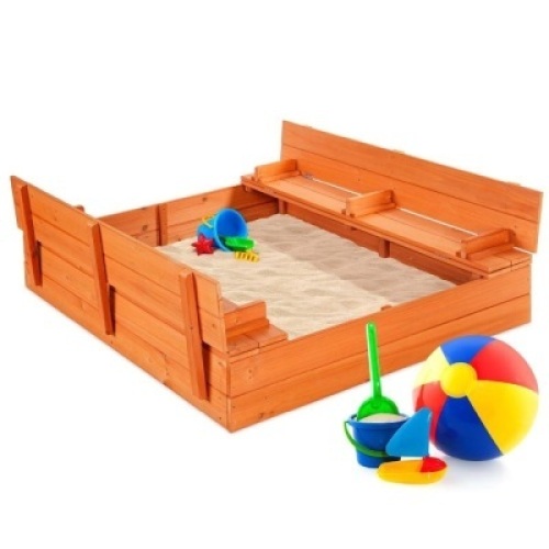 Kids Cedar Sandbox w/ Sand Screen, 2 Benches&nbsp;