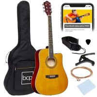 Full Size Beginner Acoustic Guitar Set with Case, Strap, Capo - 41in