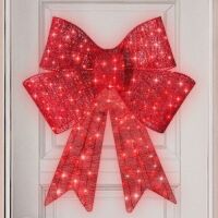 36" Pre-Lit Large Christmas Bow Decoration, Holiday Decor w/ 8 Functions