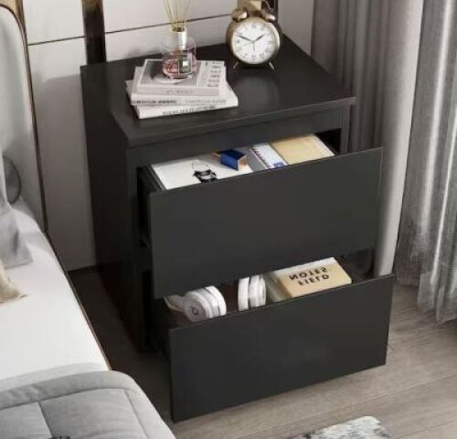 FUFU&GAGA&nbsp;Black 2-Drawer Wood Grain Nightstand 18.9 in. H x 15.7 in. W x 11.6 in. D