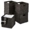 Set of 5 Collapsible Hyacinth Storage Baskets w/ Inserts - 12x12in