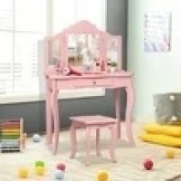 Kids Vanity Table & Stool Princess Dressing Make Up Play Set for Girls Pink