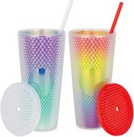24 oz DIY Studded Tumbler with Lid and Straw, Reusable Plastic Acrylic Cup