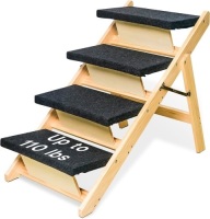 BRIKY 2-in-1 Dog Stairs/Ramp with 4 Steps, Foldable Dog Stairs for High Beds Cars Couch, Durable Wooden Pet Stairs for Small Medium Large Dogs, No Assembly Required