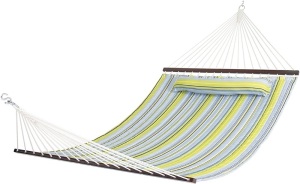 Quilted Fabric Hammock with Pillow, Double Size Spreader Bar  