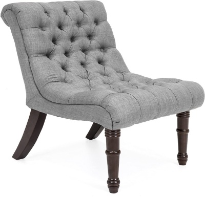 Upholstered Linen Casual Tufted Accent Chair w/Wood Legs  