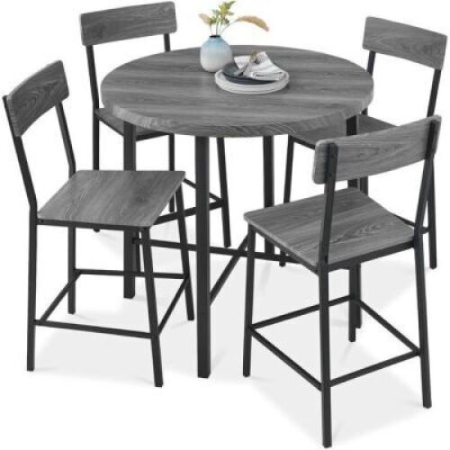 5-Piece Modern Round Counter Height Dining Set w/ 4 Chairs