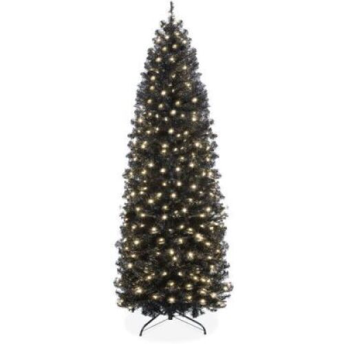6' Pre-Lit Black Artificial Pencil Holiday Tree
