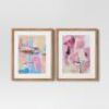 (Set of 2) 16" x 20" Painterly Collage Framed Under Glass Wall Art Prints - 1 frame broken glass