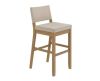 Nathan James Linus 30 in. Modern Upholstered Bar Stool with Back and Solid Rubberwood Legs in a Wire-Brushed Brown Finish