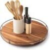 18" Acacia Wood Lazy Susan Turntable with Metal Frame