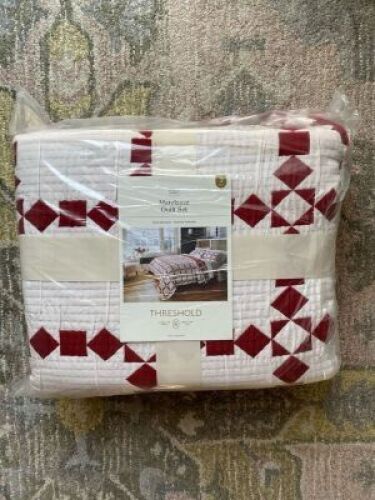 3pc King Holiday Matelasse Quilt and Sham Set Red/White Plaid - Threshold