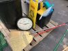 Lot of Trash Cans, Brooms, Wet Floor Sign, Clock, Dustpans  - 5