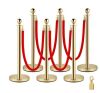 VEVOR 6-Pack Stainless Steel Gold-Colored Stanchion Set with Red Retractable Rope, 38 in.