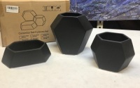 3 Piece Ceramic Geometric Flower Pot Set, Black - Appears New&nbsp;