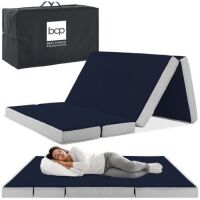 Queen Folding Portable Midnight Blue Mattress Topper w/ Plush Foam - 4in