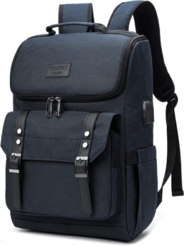YALUNDISI Vintage Backpack Travel Laptop Backpack with usb Charging Port for Women & Men College Backpack Fits 15.6 Inch Laptop Blue
