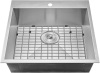 PKB Topmount Single Bowl Stainless Steel Kitchen Sink with Dish Grid and Drain Kit, 25" x 22" x 9" - Appears New 