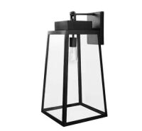 Hampton Bay&nbsp;Corbin Extra Large 25 in. Modern 1-Light Black Hardwired Tapered Outdoor Wall Lantern Sconce Light with Clear Glass