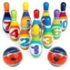Kids Multicolor Soft Lightweight Foam Bowling Toy Set w/ 10 Numbered Pins, 2 Balls, Carrying Case