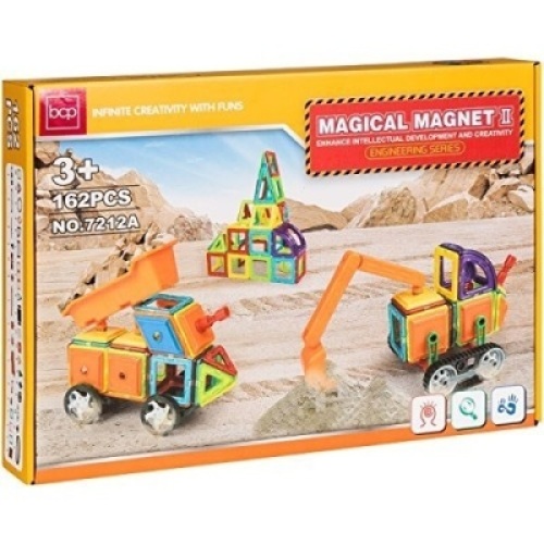 162-piece Magnetic Building Block Tile Toy Set W/ Excavator Dump Truck