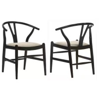 Coaster Set of 2&nbsp;Dinah Beige and Black Fabric Danish Y-Shaped Back Wishbone Dining Side Chairs
