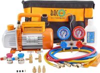 BACOENG 3.6CFM 1/4HP AC Vacuum Pump and Manifold Gauge Set for R134a R22 R410a HVAC Air Conditioning Refrigeration, Includes Can Tap, Quick Coupler Adapters and Carry Bag