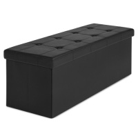Faux Leather Space Saving Folding Storage Ottoman Stool Seat Bench w/ Inner Divider