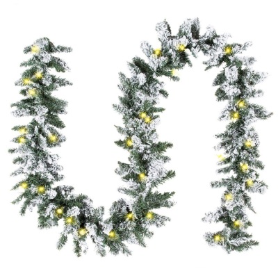Lot of (2) 9ft Pre-Lit Snow Flocked Artificial Christmas Garland Decoration w/ 100 Clear LED Lights