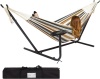 Outdoor Double Hammock Set w/ Steel Stand, Cup Holder, Tray, and Carrying Bag