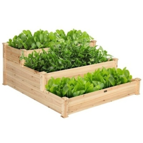 Wooden Raised Vegetable Garden Bed 3 Tier Elevated Planter Kit Outdoor Gardening
